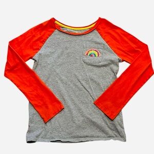 Mini Boden 11-12 raglan long sleeve pocket tee rainbow sequin